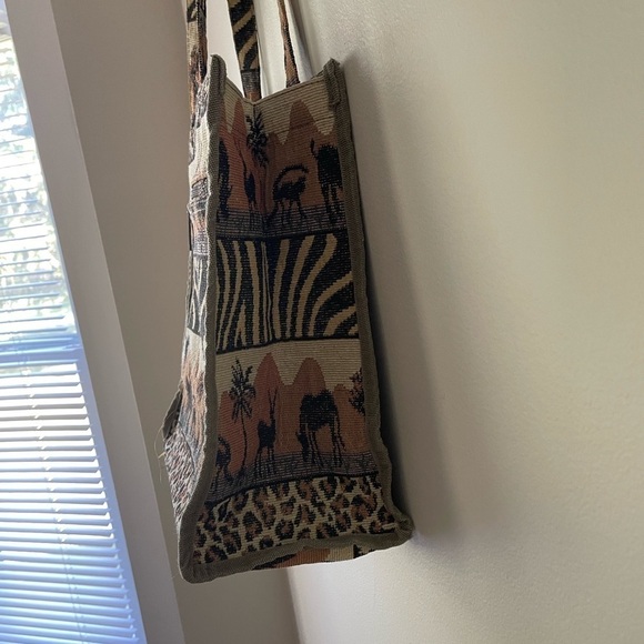 Vintage 80s Safari Animal Print tapestry tote bag vacation beach resort travel - Picture 11 of 12
